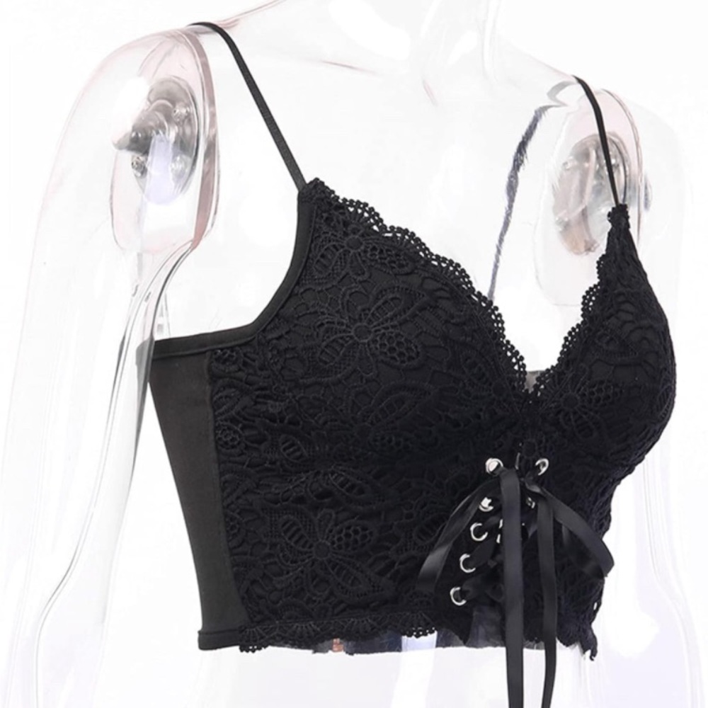 Black Goth Crop Top Lace Cami